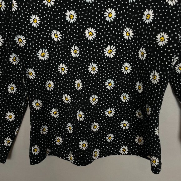 Vintage 90s Daisy T-Shirt Petite Small‎ Black Retro Twee Floral Knit 100% Cotton - Picture 4 of 11